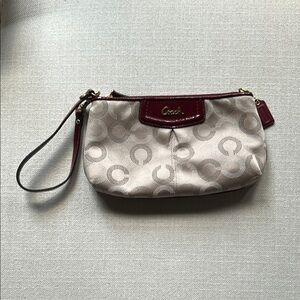 Coach Signature Beige and Red Wristlet